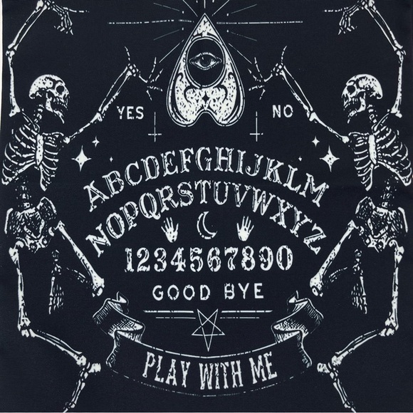 NEW Skeleton Ouija Gothic Spooky Halloween Black Reusable Tote Bag - Picture 3 of 8